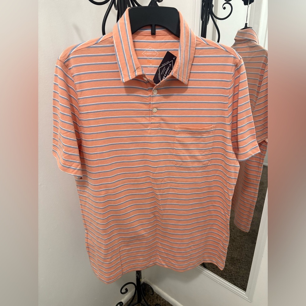 St. John's Bay Peach and White Striped Polo